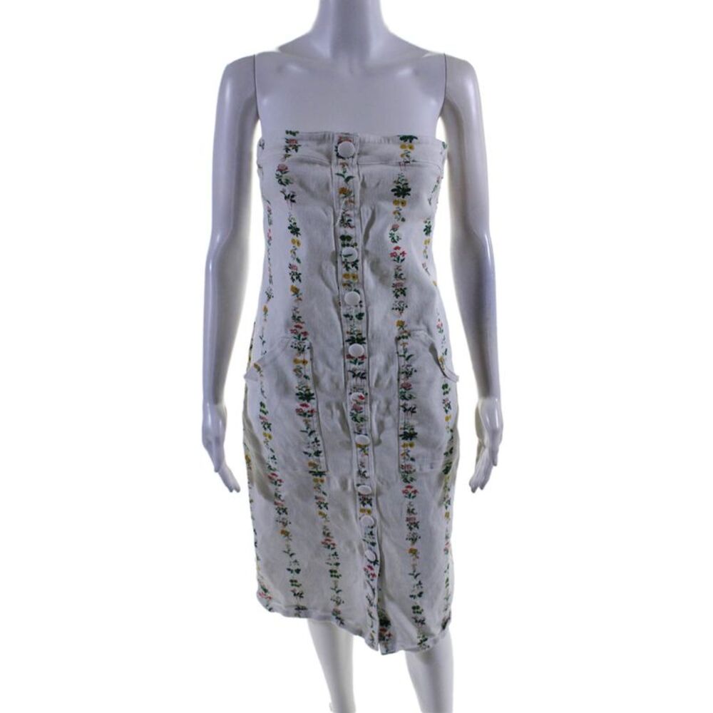 Adam Lippes Collective Womens Strapless Printed Twill Dress White Size 2 1659781